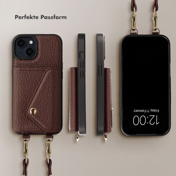 Selencia Sera HandyHülle mit Kordel und Umschlag-Kartenhalter Apple iPhone 14 / 13 - Chocolate Brown
