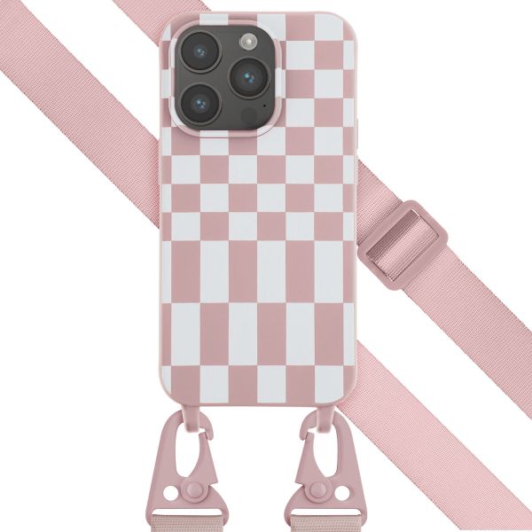Selencia SilikonHülle design mit abnehmbarem Band Apple iPhone 14 Pro - Irregular Check Sand Pink