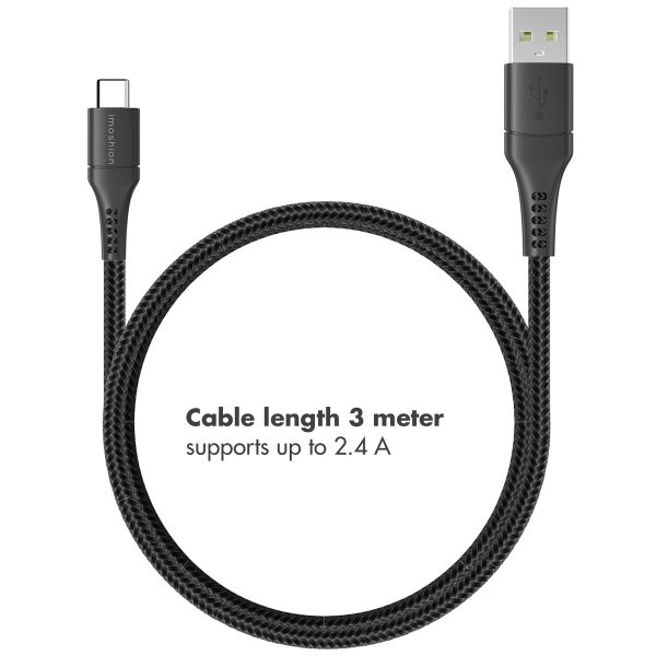 imoshion USB-C- auf USB-Kabel - Geflochtenes Gewebe - 3 m - Schwarz