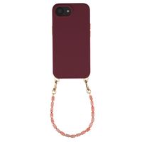 Selencia Rivièra MagSafe Backcover mit abnehmbaren Haken für das Apple iPhone 17e / 16e - Bold Burgundy + Sorbet Pop Handykette - Pink