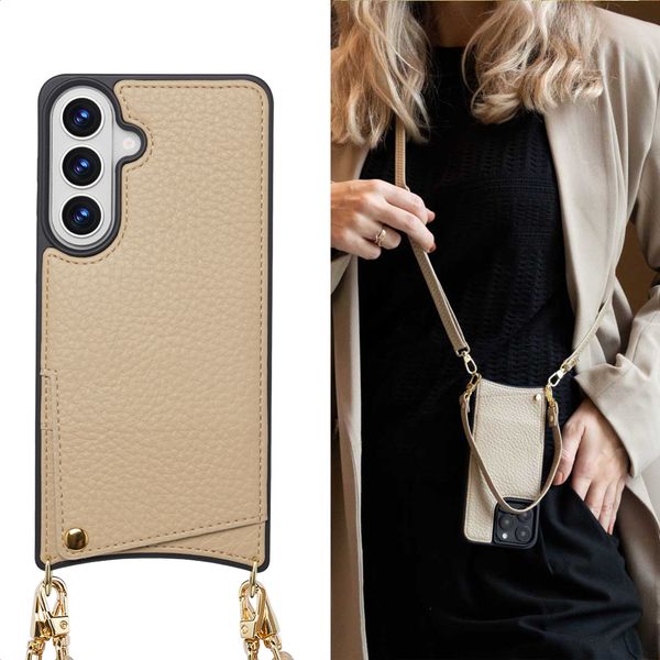 Selencia Nova HandyHülle mit Kordel und Kartenhalter Samsung Galaxy S26 Plus - Beige