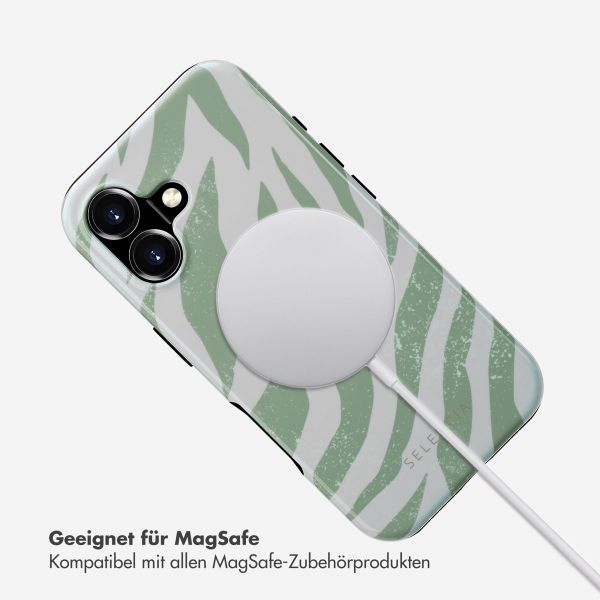 Selencia Vivid Tough Back Cover MagSafe für das iPhone 16 - Colorful Zebra Sage Green