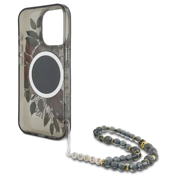 Guess MagSafe IML Flowers Case mit Beads Strap für das iPhone 15 - Black