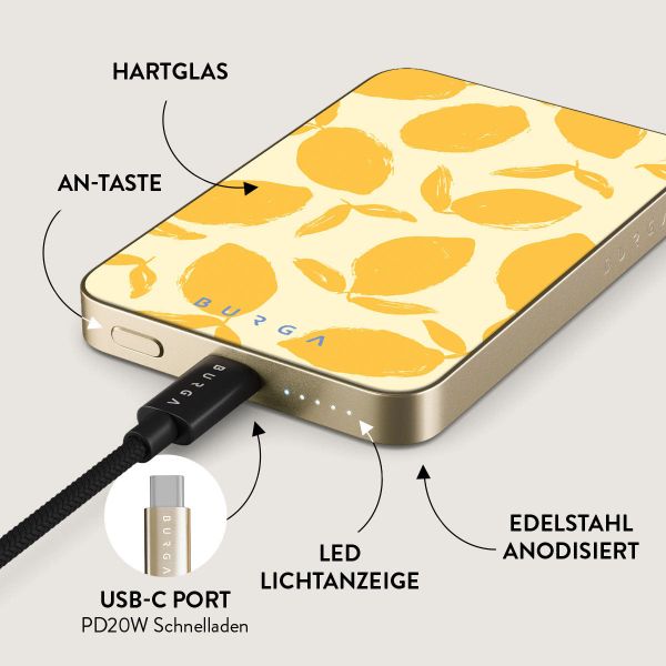 Burga Magnetische Powerbank 5.000 mAh - Geeignet für MagSafe und Qi2 - Lemon Tart / Gold