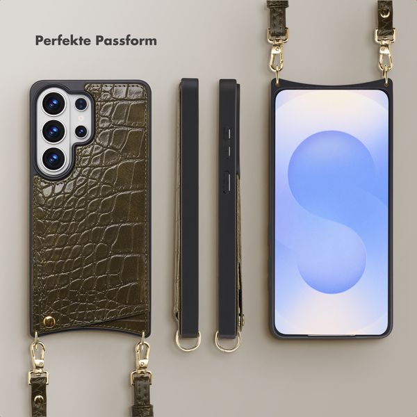 Selencia Nova Croco HandyHülle mit Kordel und Kartenhalter Samsung Galaxy S26 Ultra - Dark Olive