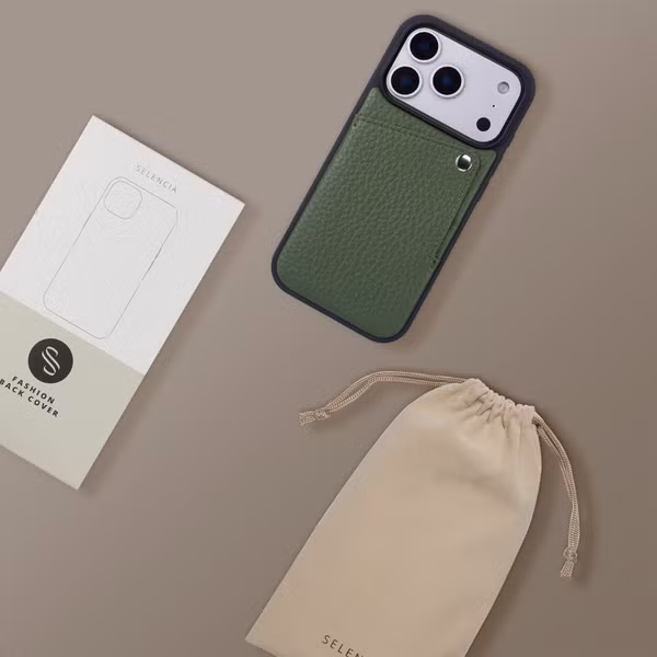 Selencia Riva Back Cover mit Kartenfach Apple iPhone 17 Pro Max - Sage Green