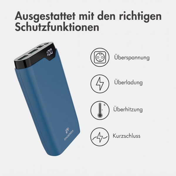 imoshion Powerbank 20.000 mAh - 22,5W Schnellladegerät - USB-C / USB-A - Blau