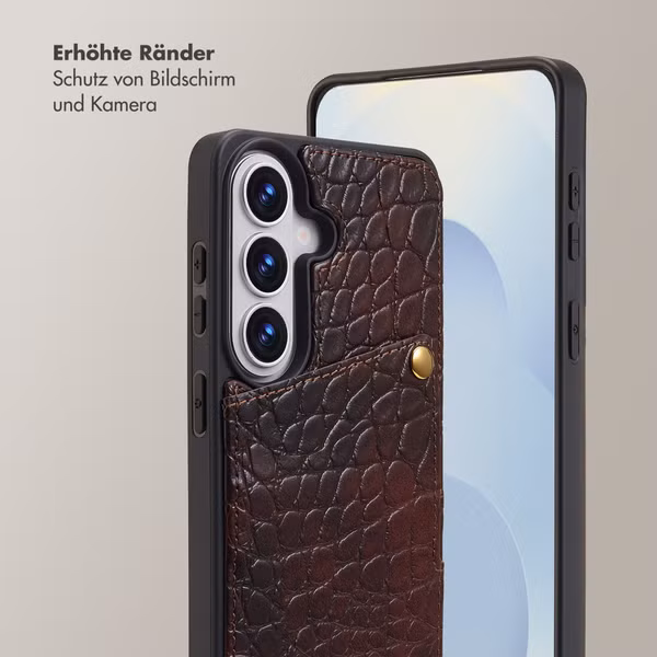 Selencia Nova Croco HandyHülle mit Kordel und Kartenhalter Samsung Galaxy S26 - Choco Brown