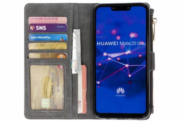 Luxuriöse Portemonnaie-Klapphülle Grau für Huawei Mate 20 Lite