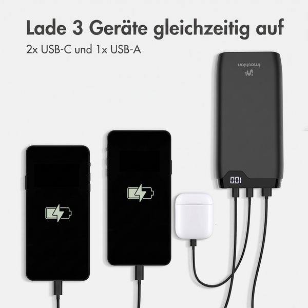 imoshion Powerbank - 27.000 mAh - Schnelles Aufladen und Power Delivery - 30W - Schwarz