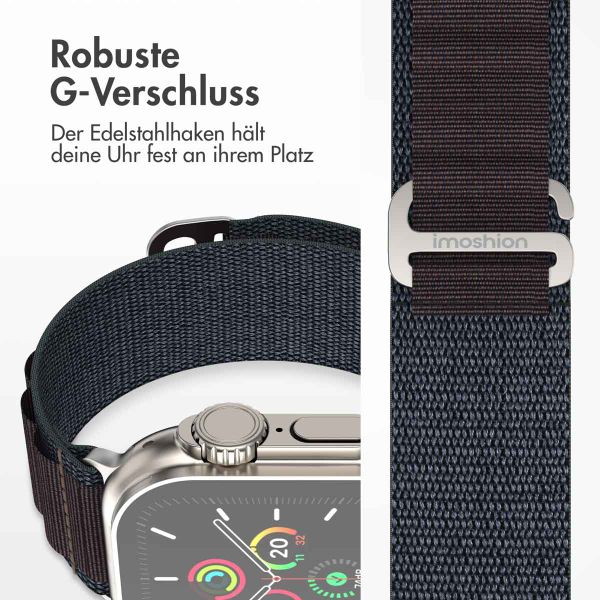 imoshion Nylon Alpine Armband für das  Apple Watch Series 1 t/m 9 / SE (38/40/41 mm) | Series 10 / 11 (42 mm) - Indigo