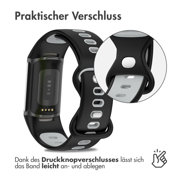 imoshion Silikonband Sport für das Fitbit Charge 5 / Charge 6 - Schwarz / Grau