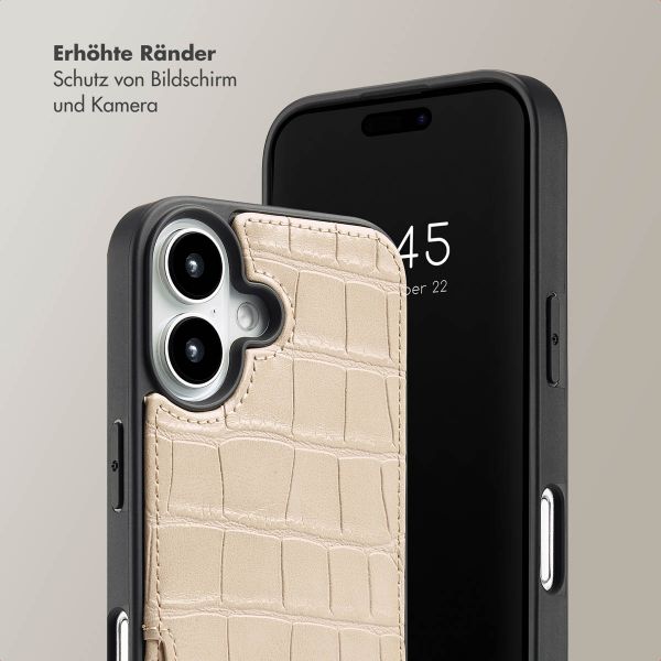 Selencia Nova Croco Back Cover mit Band und Kartenfach für das iPhone 16 - Beige