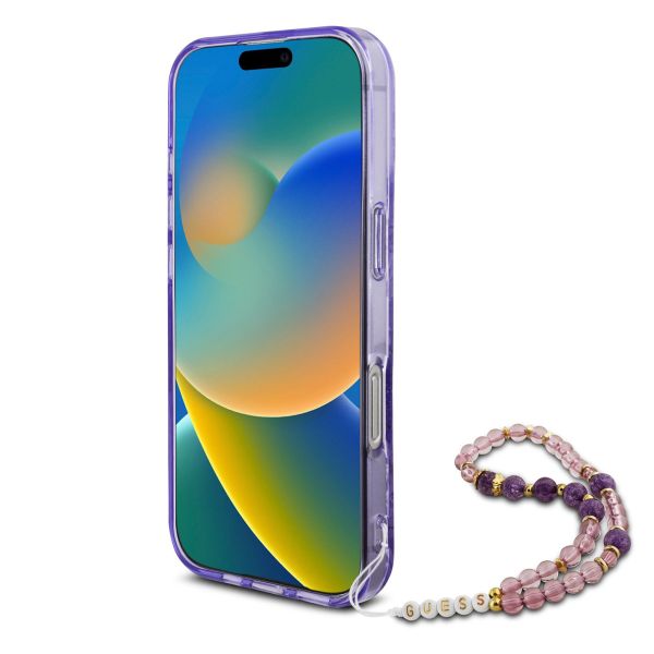 Guess MagSafe IML Flowers Case mit Beads Strap für das iPhone 16 Pro - Purple