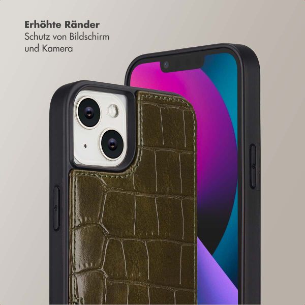 Selencia Nova Croco HandyHülle mit Kordel und Kartenhalter Apple iPhone 14 / 13 - Dark Olive
