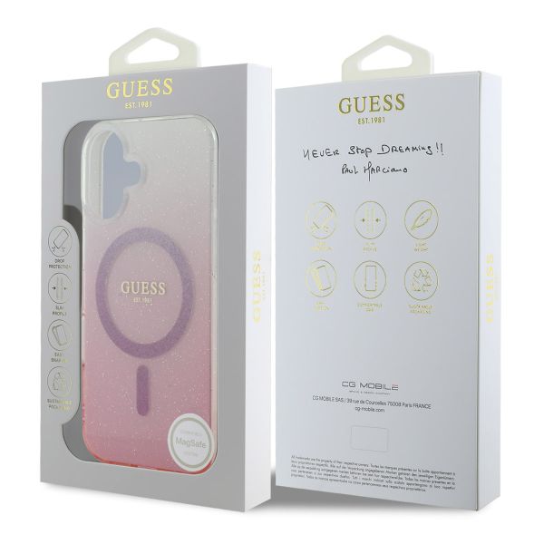 Guess MagSafe IML Glitter Gradient Case Apple iPhone 16 - Pink