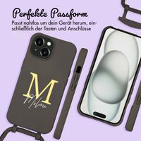 Personalisierte Color Backcover MagSafe mit abtrennbarem Band und Buchstaben für iPhone 15 - Black Coffee