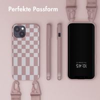 Selencia SilikonHülle design mit abnehmbarem Band Apple iPhone 15 Plus - Irregular Check Sand Pink