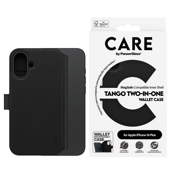 CARE by PanzerGlass Tango 2-in-1 Wallet Case MagSafe für das iPhone 16 Plus - Schwarz