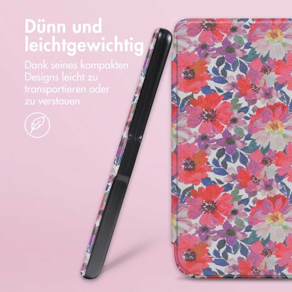 imoshion Design Slim Hard Case Sleepcover mit Stand für das Kobo Libra Colour / Tolino Vision Color - Flower Watercolor