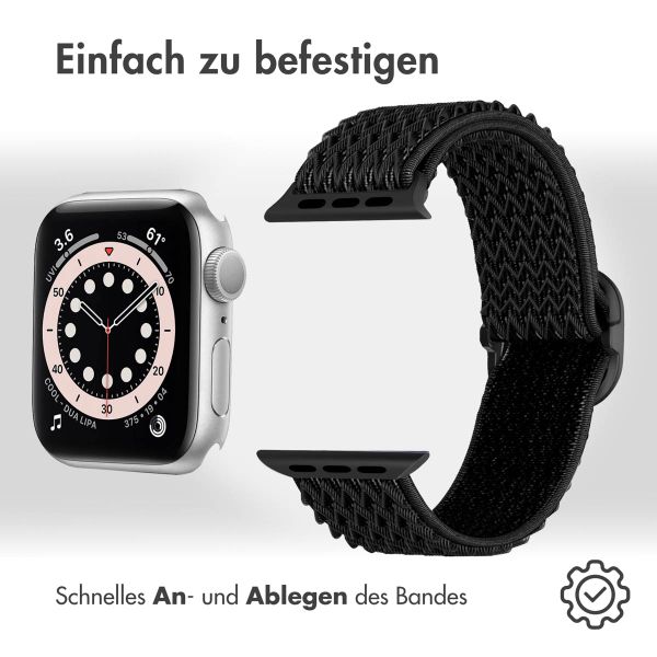 imoshion Elastisches Nylonarmband für das  Apple Watch Series 1 t/m 9 / SE (38/40/41 mm) | Series 10 / 11 (42 mm) - Schwarz