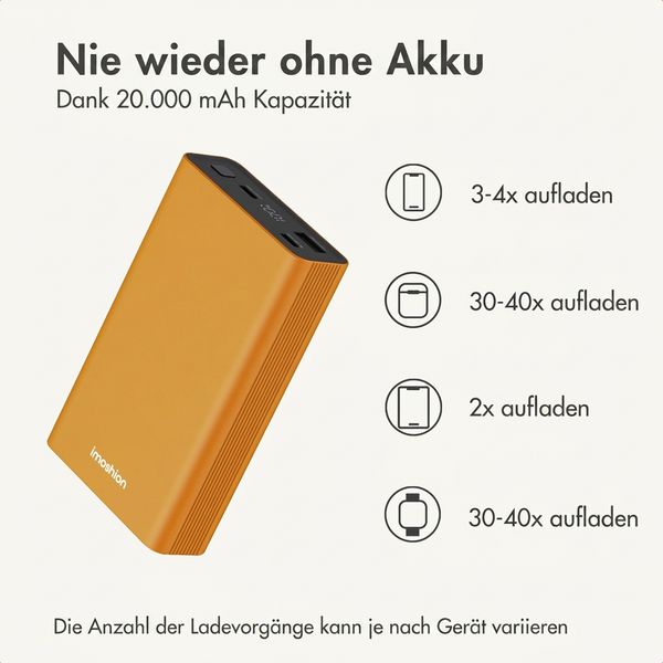 imoshion Ultra Series Aluminium Powerbank 20.000 mAh - Schnellladen bis 33W - Gold