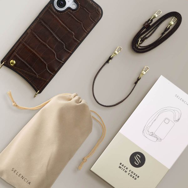 Selencia Nova Croco HandyHülle mit Kordel und Kartenhalter Apple iPhone 17 - Choco Brown