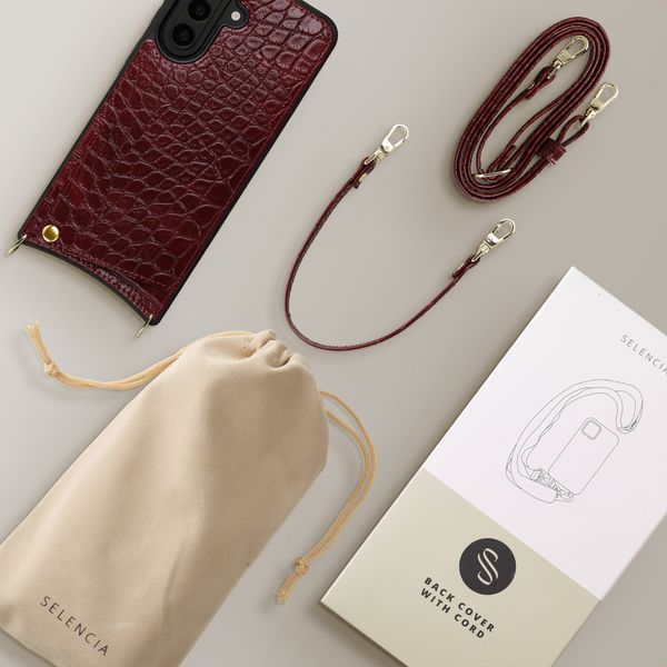Selencia Nova Croco HandyHülle mit Kordel und Kartenhalter Samsung Galaxy A57 (5G) - Burgundy