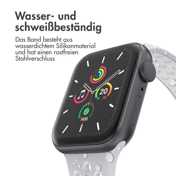 imoshion Sportarmband⁺ für die Apple Watch Series 1 bis 10 / SE / Ultra (2) (44/45/46/49 mm) - Größe S/M - Pure Platinum & White