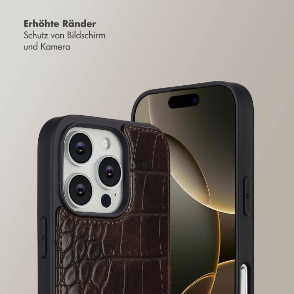 Selencia Nova Croco HandyHülle mit Kordel und Kartenhalter Apple iPhone 16 Pro - Choco Brown