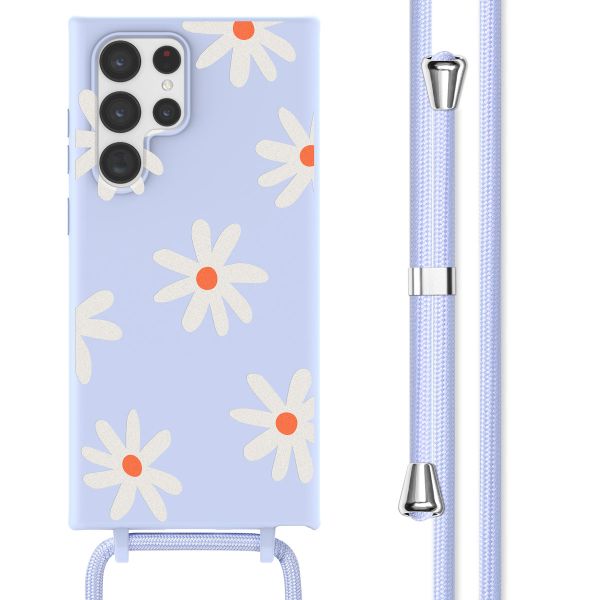 imoshion Silikonhülle design mit Band für das Samsung Galaxy S22 Ultra - Lila Flower Distance