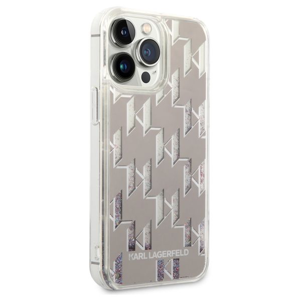 Karl Lagerfeld Liquid Glitter Cover Monogram für das iPhone 14 Pro Max - Silber