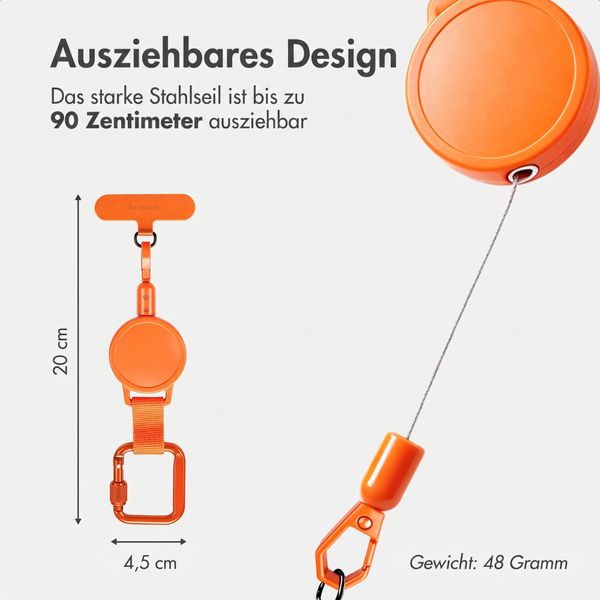 imoshion Ausziehbares Kabel mit Karabinerhaken und Telefon-Pad - Anti-Diebstahl-Telefonband - Orange
