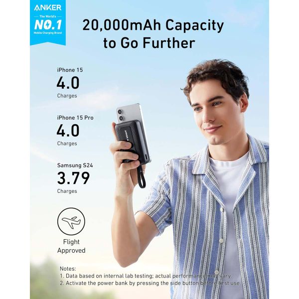 Anker Zolo Powerbank | 20.000 mAh - 30 Watt - Mit integriertem USB-C Kabel - Schwarz