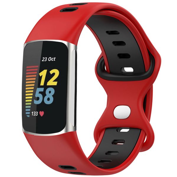 imoshion Silikonband Sport für das Fitbit Charge 5 / Charge 6 - Rot / Schwarz