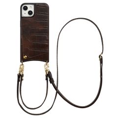 Selencia Nova Croco HandyHülle mit Kordel und Kartenhalter Apple iPhone 14 / 13 - Choco Brown