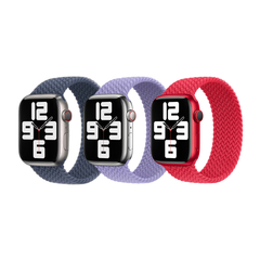 Apple 3 Pack Geflochtenes Solo Loop f&uuml;r Apple Watch | 44/45/46/49 mm - Gr&ouml;&szlig;e 6 - Storm Blue/ Lavender/ (PRODUCT)RED