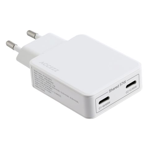 Accezz Ultra Slim GaN Ladegerät - 2x USB-C - 65 W - Weiß