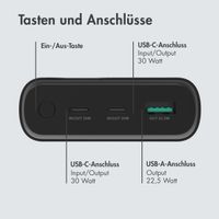 imoshion Powerbank 27.000 mAh + Accezz Ultra Slim GaN Ladegerät + Accezz USB-C- auf USB-C-Kabel - 1 Meter - Schwarz
