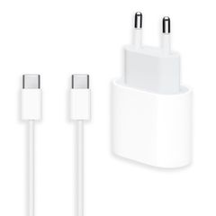 Apple Set USB-C | USB-C Power Adapter 20 Watt + USB-C auf USB-C Ladekabel - 2 Meter - Weiß