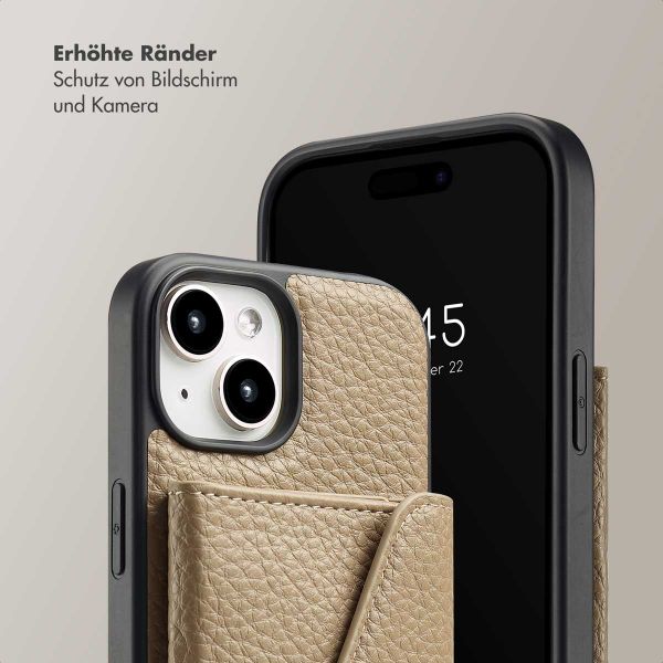 Selencia Sera Kordel-Hulle mit Kartenhalter-Umschlag für das iPhone 15 - Beige