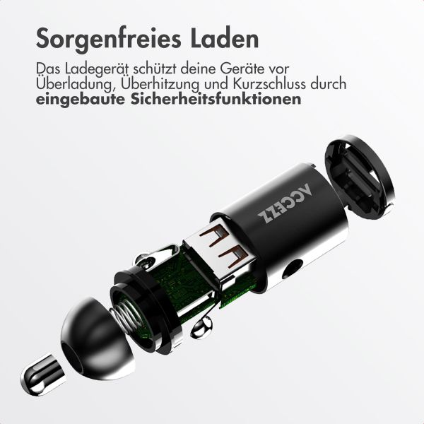 Accezz Autoladegerät | Schnellladegerät mit 2 Ports - USB-A 30 Watt + USB-C 65 Watt - Schwarz