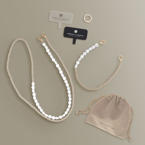 Selencia Handyketten Set mit Perlen und Elastikbändern - Greige
