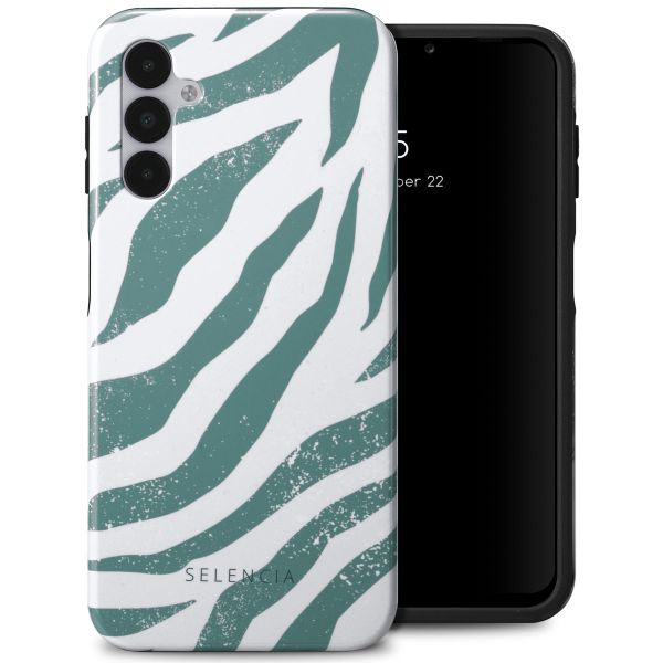 Selencia Vivid Tough Back Cover für das Samsung Galaxy A14 (5G/4G) - Colorful Zebra Pine Blue