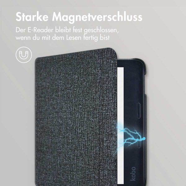 imoshion Canvas Sleepcover Klapphülle mit Stand für das Kobo Libra 2 / Tolino Vision 6 - Glitter Schwarz