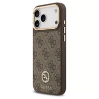 Guess Classic Strass Logo Leather Back Cover mit MagSafe Apple iPhone 17 Pro - Braun