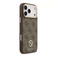 Guess Classic Strass Logo Leather Back Cover mit MagSafe Apple iPhone 17 Pro - Braun