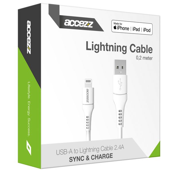 Accezz MFI-zertifiziertes Lightning- auf USB-Kabel - 0,2 m - Weiß