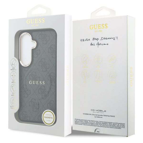 Guess 4G Leather Back Cover mit MagSafe Samsung Galaxy S26 - Gold Edge - Black