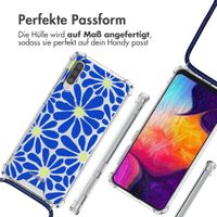 imoshion Design Hülle mit Band Samsung Galaxy A50 - Cobalt Blue Flowers Connect